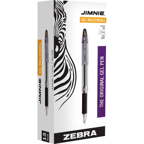Zebra Pen Jimnie Soft Rubber Grip Gel Rollerball Pens - Medium Pen Point - 0.7 mm Pen Point Size - Black Water Based Ink - Translucent Barrel - 12/Box