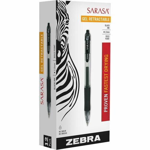 Zebra Pen Sarasa Gel Retractable Pens - Bold Pen Point - 1 mm Pen Point Size - Refillable - Retractable - Black - Transparent Barrel - 12 / Dozen
