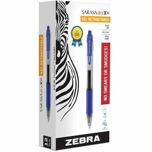 Zebra Pen Sarasa Gel Retractable Pens - Bold Pen Point - 1 mm Pen Point Size - Refillable - Retractable - Blue - Transparent Barrel - 12 / Dozen