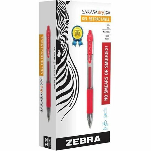 Zebra Pen Sarasa Gel Retractable Pens - Bold Pen Point - 1 mm Pen Point Size - Refillable - Retractable - Red Pigment-based Ink - Translucent Barrel - 12 / Dozen