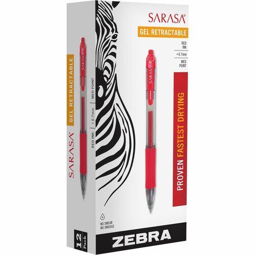 Zebra Pen Sarasa Gel Retractable Pens - Medium Pen Point - 0.7 mm Pen Point Size - Refillable - Retractable - Red Pigment-based Ink - Translucent Barrel - 12 / Dozen