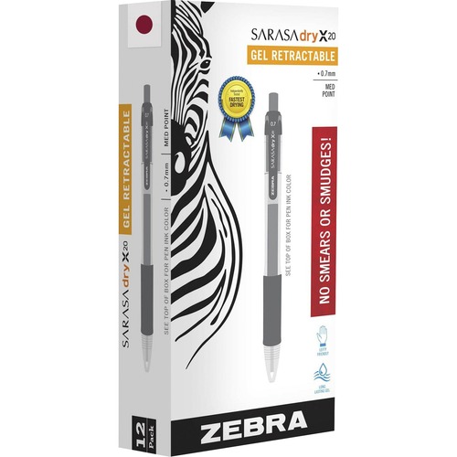 Zebra Pen Sarasa Gel Retractable Pens - Medium Pen Point - 0.7 mm Pen Point Size - Refillable - Retractable - Mahogany Pigment-based Ink - Translucent Barrel - 12 / Dozen