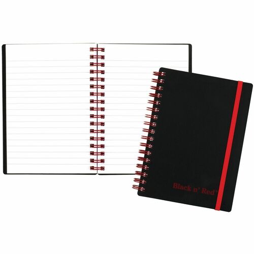 Black n' Red Business Notebook - 70 Sheets - Double Wire Spiral - 24 lb Basis Weight - A6 - 4 1/8" x 5 7/8" - White Paper - Red Binding - BlackPolypropylene Cover - Perforated, Wipe-clean Cover, Strap - 1 Each