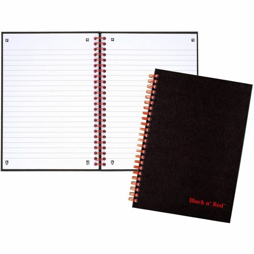 Black n' Red Wirebound Ruled Notebook - A5 - 70 Sheets - Wire Bound - 24 lb Basis Weight - 5 7/8" x 8 1/4" - White Paper - Red Binder - Black Cover - Perforated, Wipe-clean Cover, Laminated, Pocket - 1 Each