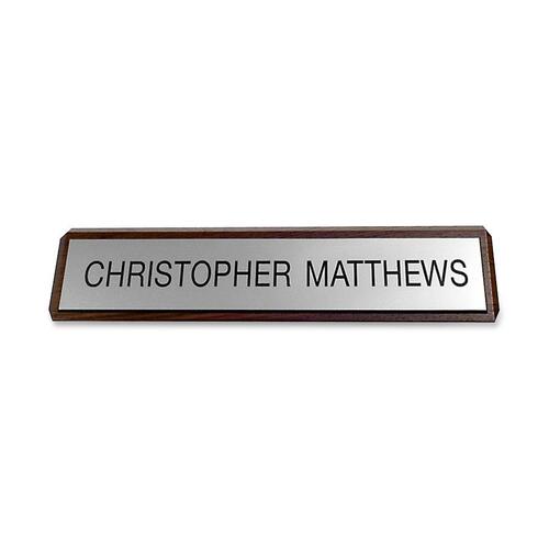 Xstamper Xecutives Plastic Name Plates On Wood - 1 Each - 10" Width x 2" Height - Indoor - Plastic, Wood