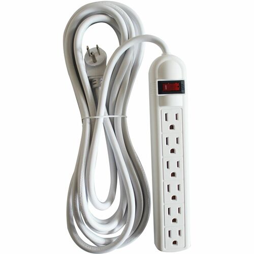 Compucessory 6-Outlet Power Strips - 6 - 15 ft Cord - 104 J Surge Energy - 15 A Current - 125 V AC Voltage - Strip - Light Gray - Power Strips - CCS55157