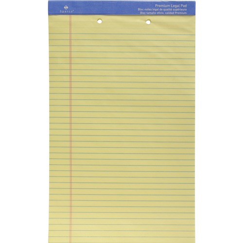 Sparco 2 - Hole Punched Legal Ruled Pads - Legal - 50 Sheets - Wire Bound - Both Side Ruling Surface - 0.34" Ruled - Legal Ruled - 16 lb Basis Weight - 8 1/2" x 14" - Canary Paper - Perforated, Bond Paper, Grade - 1Each
