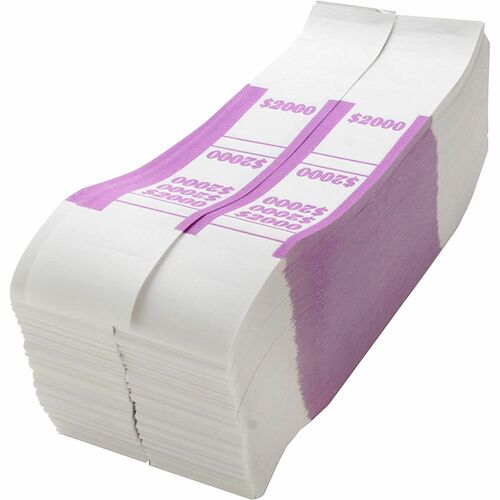 Sparco White Kraft ABA Bill Straps - 1000 Wrap(s)Total $2,000 in $20 Denomination - Kraft - Violet - 1000 / Pack