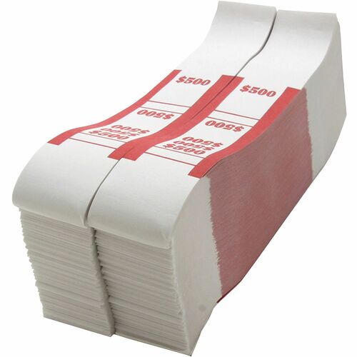 Sparco White Kraft ABA Bill Straps - 1000 Wrap(s)Total $500 in $5 Denomination - Kraft - Red - 1000 / Pack