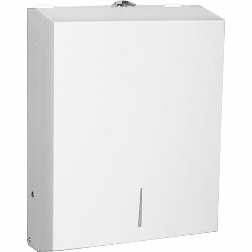 Genuine Joe C-Fold/Multi-fold Towel Dispenser Cabinet - C Fold, Multifold Dispenser - 13.5" Height x 11" Width x 4.3" Depth - Stainless Steel, Metal - White - Wall Mountable - 1 Each