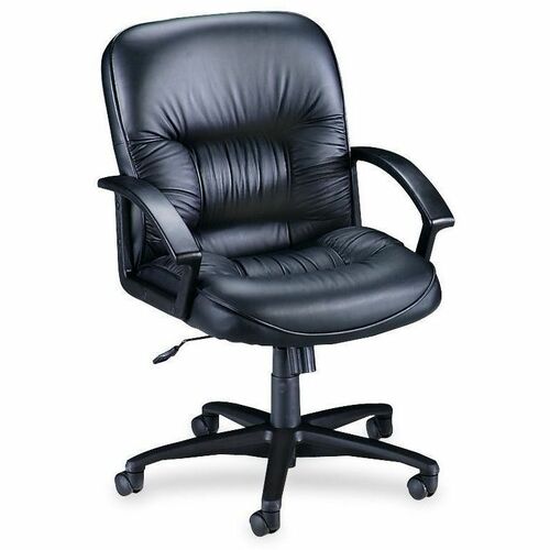 Lorell Tufted Managerial Mid-Back Office Chair - Black Leather Seat - Black Frame - 5-star Base - Black - 1 Each
