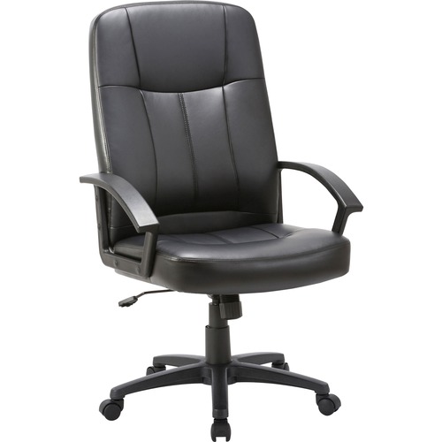 Lorell Chadwick Series Executive High-Back Chair - Black Leather Seat - Black Frame - 5-star Base - Black - 1 Each