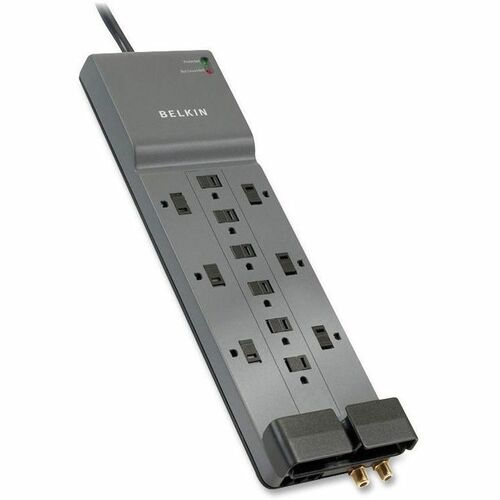 Belkin 12-Outlet Home/Office Surge Protector with 8-foot cord - 8 foot Cable - Black - 3780 Joules - 12 - 3780 J - 125 V AC Input - Phone, Coaxial Cable Line