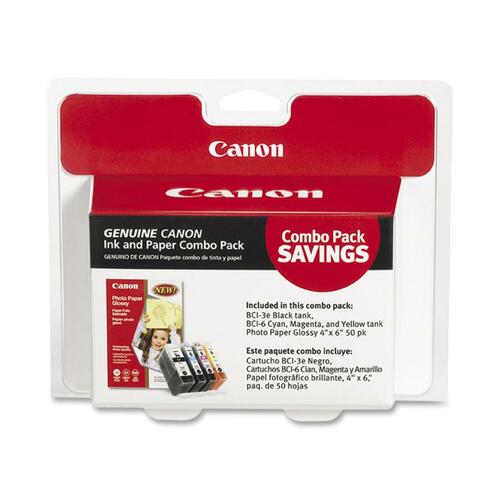Canon Bci-3e/Bci-6 Print Cartridge/Paper Kit - Combo Pack - Inkjet - Standard Yield - Black, Cyan, Magenta, Yellow - 1 / Pack