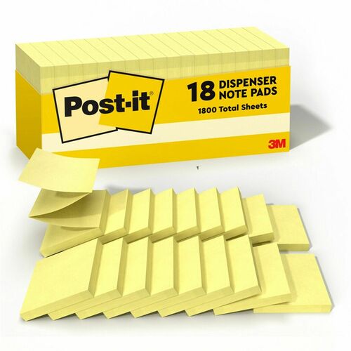 Post-it® Dispenser Notes - 1620 - 3" x 3" - Square - 90 Sheets per Pad - Unruled - Canary Yellow - Paper - Self-adhesive, Removable - 18 / Pack