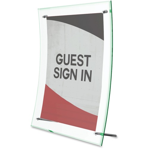 Deflecto Superior Image Curved Edge Sign Holder - 1 Each - 8.50" (215.90 mm) Width x 11" (279.40 mm) Height - Hardware - Glass, Metal - Clear, Green, Silver