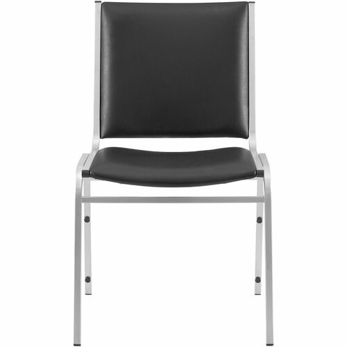 Lorell Padded Stacking Chairs - Black Vinyl Seat - Vinyl Back - Steel Frame - Black - Steel, Vinyl - 4 / Carton