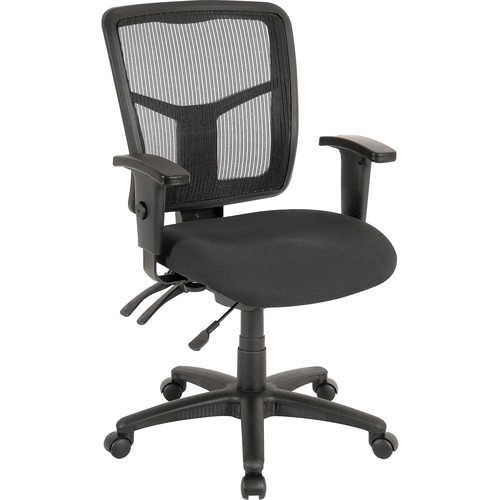 Lorell ErgoMesh Series Managerial Mid-Back Chair - Black Fabric Seat - Black Back - Black Frame - Mid Back - 5-star Base - 1 Each = LLR86201