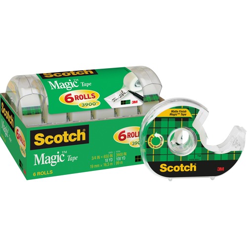 Scotch 3/4"W Magic Tape - 18.06 yd Length x 0.75" Width - 1" Core - Dispenser Included - Handheld Dispenser - Tear Resistant - For Mending, Splicing - 6 / Pack - Matte - Clear