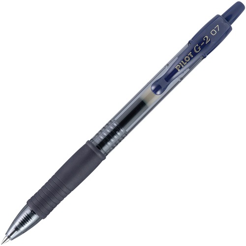 Pilot G2 Retractable Gel Ink Rollerball Pens - Fine Pen Point - 0.7 mm Pen Point Size - Refillable - Retractable - Navy Blue Gel-based Ink - Clear Barrel - 1 Dozen
