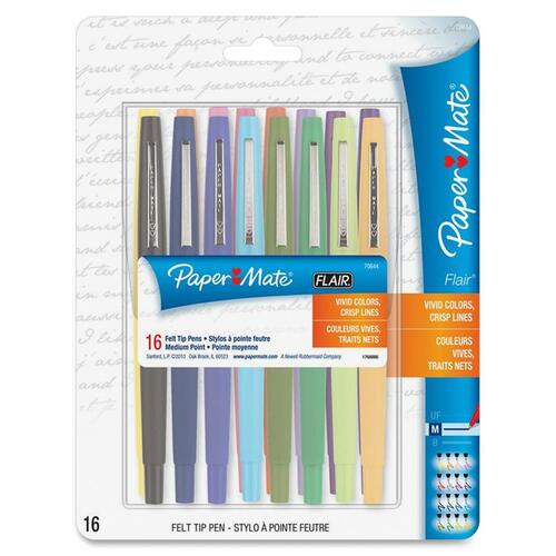 Paper Mate Flair Point Guard Felt Tip Marker Pens - Medium Pen Point - Assorted Ink - Water Based - Assorted Barrel - 16 / Set