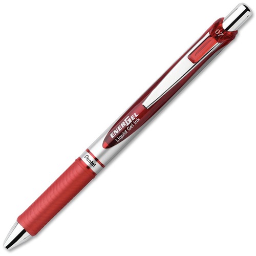 Pentel EnerGel RTX Liquid Gel Pen - Medium Pen Point - 0.7 mm Pen Point Size - Refillable - Retractable - Red Gel-based Ink - Silver Barrel - 1 Each - Gel Ink Pens - PENBL77B