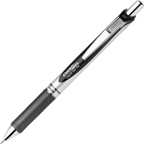 Pentel EnerGel RTX Liquid Gel Pen - Medium Pen Point - 0.7 mm Pen Point Size - Refillable - Retractable - Black Gel-based Ink - Silver Barrel - 12 pens per box.