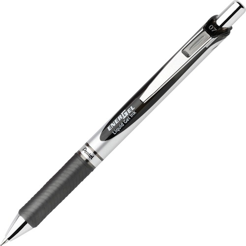 Pentel EnerGel RTX Liquid Gel Pen - Medium Pen Point - 0.7 mm Pen Point Size - Refillable - Retractable - Black Gel-based Ink - Silver Barrel - 1 Each - Gel Ink Pens - PENBL77A