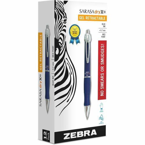 Zebra Pen Wide GR8 Gel Retractable Pens - Medium Pen Point - 0.7 mm Pen Point Size - Cone Pen Point Style - Retractable - Blue Gel-based Ink - Blue Barrel - 12 / Dozen
