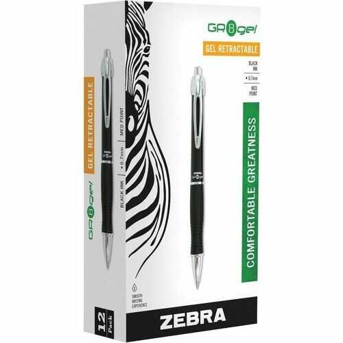 Zebra Pen Wide GR8 Gel Retractable Pens - Medium Pen Point - 0.7 mm Pen Point Size - Cone Pen Point Style - Retractable - Black Gel-based Ink - Black Barrel - 12 / Dozen