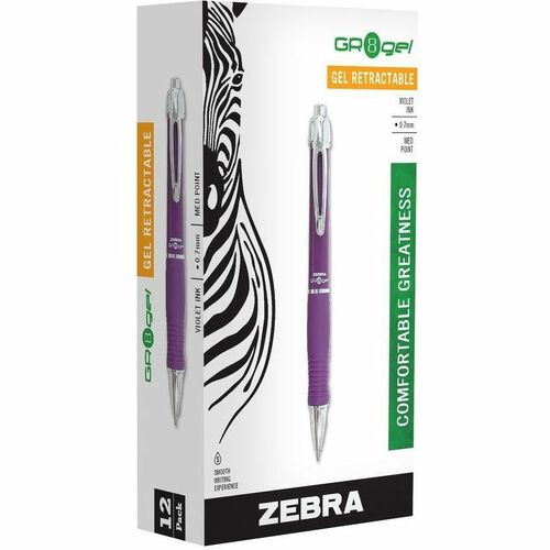 Zebra Pen Wide GR8 Gel Retractable Pens - Medium Pen Point - 0.7 mm Pen Point Size - Retractable - Violet Gel-based Ink - Violet Barrel - 1 Dozen
