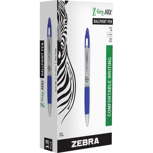 Zebra Pen Z-grip Max Retractable Ballpoint Pens - Medium Pen Point - 1 mm Pen Point Size - Retractable - Blue - Gray Barrel