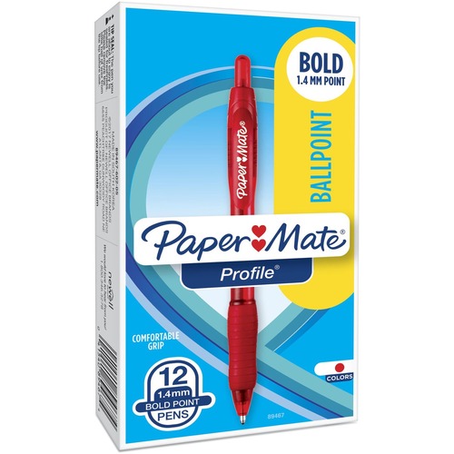 Paper Mate Profile Retractable Ballpoint Pens - Super Bold Pen Point - 1.4 mm Pen Point Size - Retractable - Red - Red Barrel - 1 Dozen