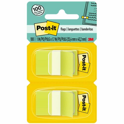 Post-it® Flags - 100 x Bright Green - 1" x 1 3/4" - Rectangle - Unruled - Green - Removable, Self-adhesive - 100 / Pack