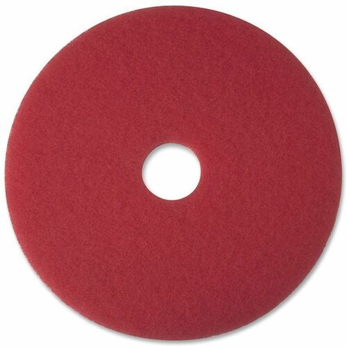 3M Red Buffer Pads - 20" Diameter - 5/Carton x 20" Diameter - Polyester Fiber - Red