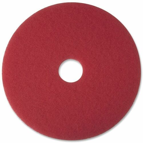 3M Red Buffer Pads - 5/Carton - Round x 17" Diameter - Buffing, Floor, Polishing, Cleaning - 175 rpm to 600 rpm Speed Supported - Textured, Adhesive, Durable, Scuff Mark Remover, Abrasive - Polyester Fiber - Red