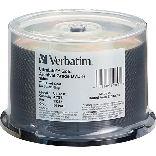 DVD-R 4.7GB 8X UltraLife Gold Archival Grade with Branded Surface and Hard Coat - 50pk Spindle - 2 Hour Maximum Recording Time