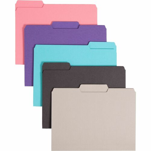 Smead Interior Folders - Letter - 8 1/2" x 11" Sheet Size - 3/4" Expansion - 1/3 Tab Cut - Assorted Position Tab Location - 11 pt. Folder Thickness - Aqua, Black, Dark Pink, Gray, Purple - 100 / Box
