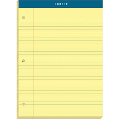 TOPS Double Docket Rigid Back Legal Pads - 100 Sheets - Stapled/Glued - Ruled Margin - 16 lb Basis Weight - 8 1/2" x 11 3/4" - Canary Paper - Green Binding - Hard Cover, Perforated, Stiff-back, Back Board - 1 / Pad
