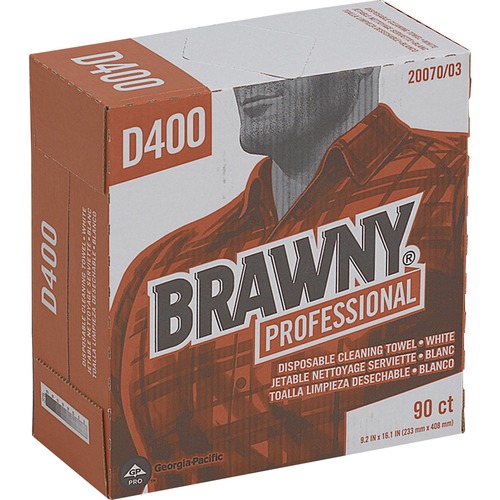 Brawny® Professional D400 Disposable Cleaning Towels - 16.10" x 9.20" - White - 90 / Box