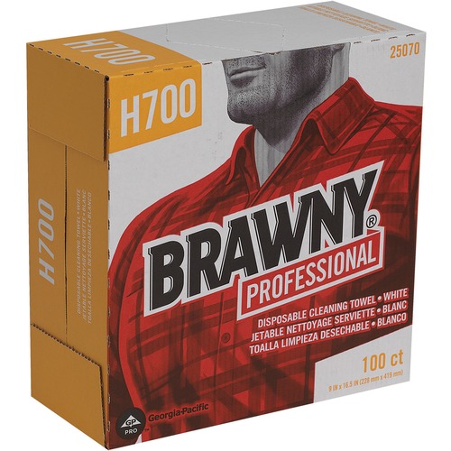 Brawny® Professional H700 Disposable Cleaning Towels - 9.10" x 16.50" - White - Pulp Fiber - 100 Per Box - 100 / Box