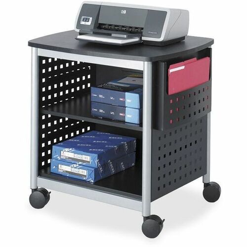 Safco Scoot Desk Side Hole Pattern Printer Stand - 200 lb Load Capacity - 3 x Shelf(ves) - 26.50" Height x 26.50" Width x 20.50" Depth - Floor - Laminate, Powder Coated - Steel - Black, Silver