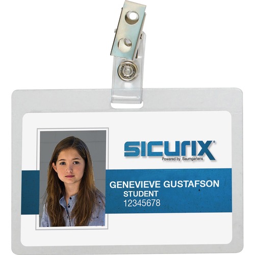 SICURIX Self-laminating Badge Holder with Clip - Support 3.50" (88.90 mm) x 2.25" (57.15 mm) Media - Horizontal - 25 / Pack - Clear