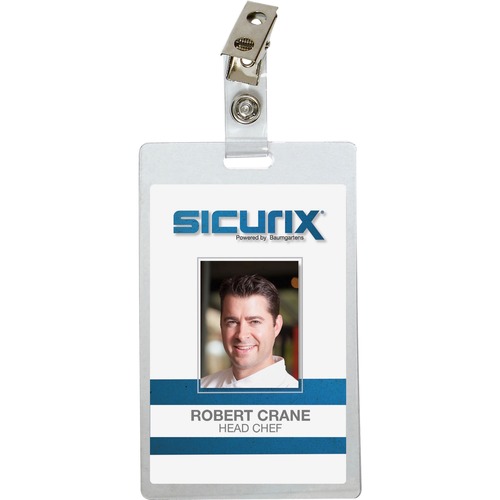 SICURIX Self-laminating Badge Holder with Clip - Support 2.25" (57.15 mm) x 3.50" (88.90 mm) Media - Vertical - 25 / Pack - Clear