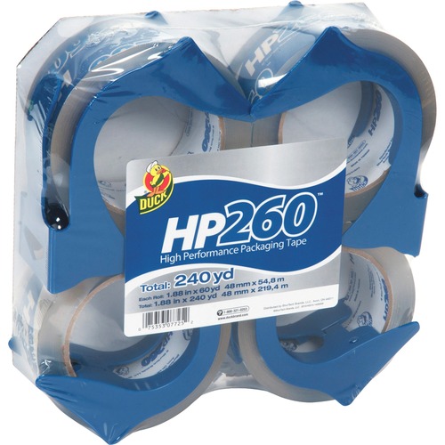 Duck Brand Brand HP260 Packing Tape with Reusable Dispenser - 60 yd Length x 2" Width - 3" Core - 3.10 mil - Dispenser Included - UV Resistant - For Mailing, Shipping, Label Protection - 4 / Pack - Clear