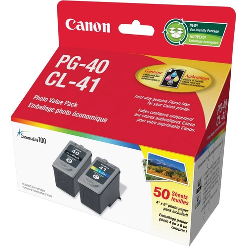 Canon PG-40 Black and CL-41 Tri-color Ink Cartridges - Inkjet - Black, Cyan, Magenta, Yellow - 2