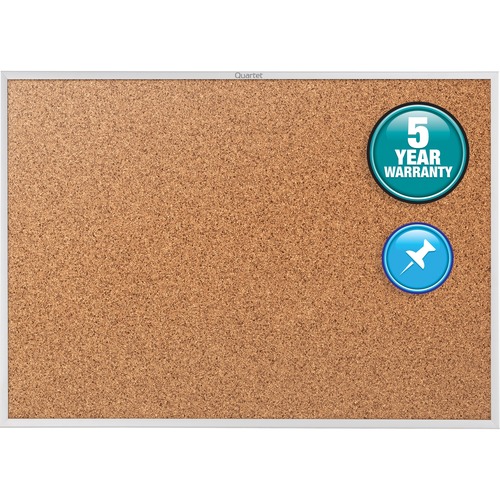 Quartet Classic Series Bulletin Board - 36" (914.40 mm) Height x 60" (1524 mm) Width - Brown Natural Cork Surface - Heavy-gauge, Self-healing, Heavy Duty - Silver Aluminum Frame - 1 Each - Cork/Fabric Bulletin Boards - QRT3413802305