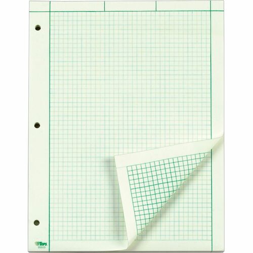 TOPS Green Tint Engineering Computation Pad - Letter - 100 Sheets - Stapled/Glued - Back Ruling Surface - Ruled - 15 lb Basis Weight - 8 1/2" x 11" - Green Paper - Punched