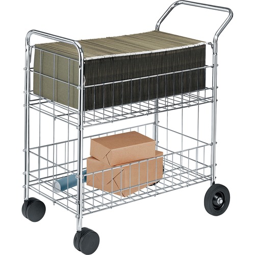 Fellowes Wire Mail Cart - 90.72 kg Capacity - 4 Casters - 6" (152.40 mm), 4" (101.60 mm) Caster Size - Steel - x 21.5" Width x 37.5" Depth x 39.5" Height - Chrome - 1 Each