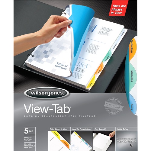 Wilson Jones® View-Tab® Transparent Dividers, 5-Tab Set, Multicolor Round Tabs - 5 Print-on Tab(s) - 5 Tab(s)/Set - Transparent Polypropylene Divider - Multicolor Polypropylene, Transparent Tab(s) - Durable - 5 Pack